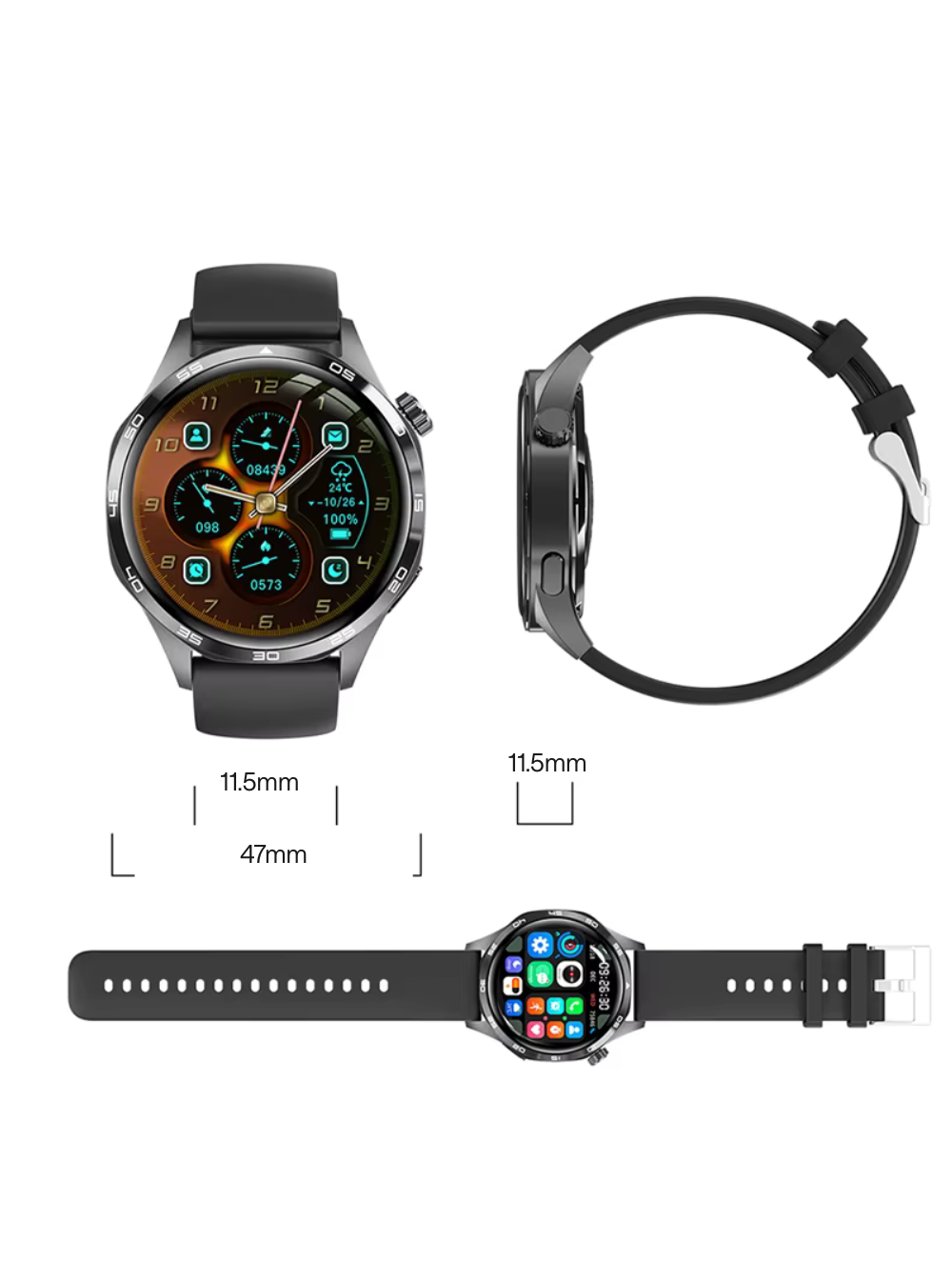 Bold Smartwatch met AI-assistentie + 2 Smartwatch bandjes & draadloze oplader